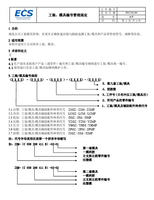 工装模具编号规定
