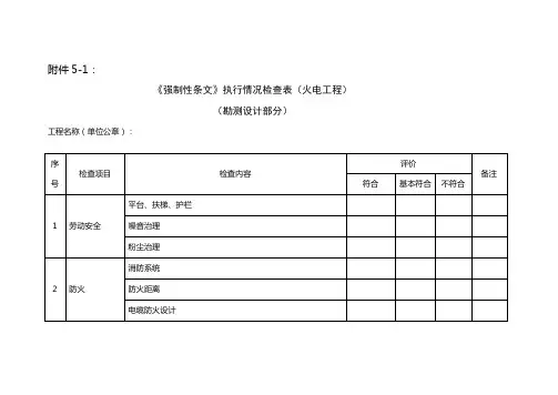 强制性条文执行情况检查表火电工程