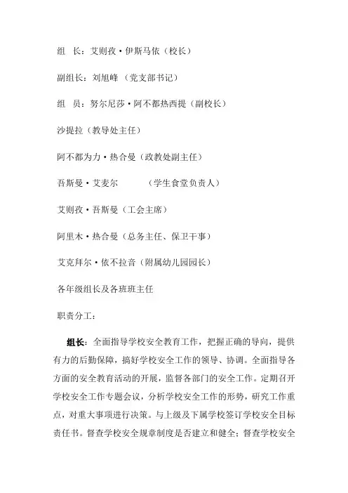 安全工作领导小组组织机构及分工职责