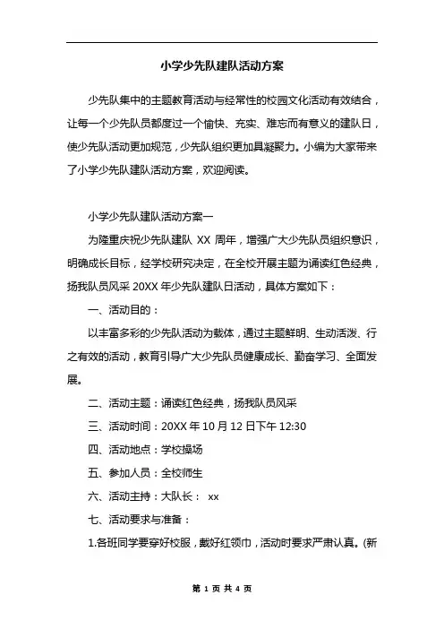 小学少先队建队活动方案