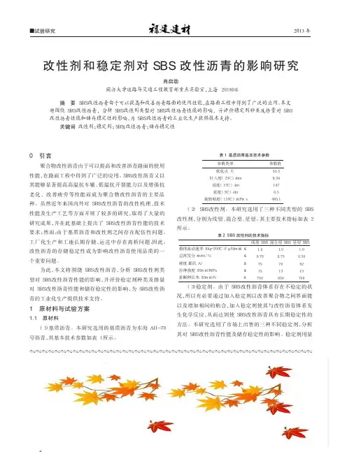 改性剂和稳定剂对SBS改性沥青的影响研究