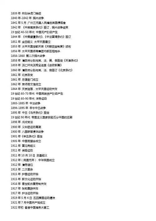 中国近代史年代表