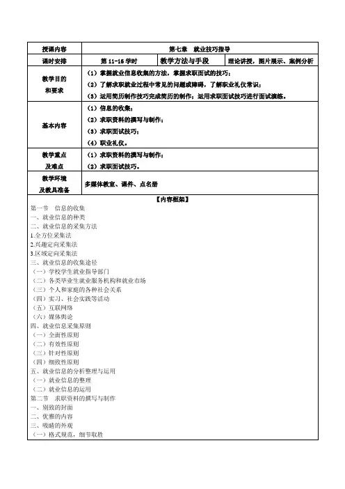 第七章 就业技巧指导教案