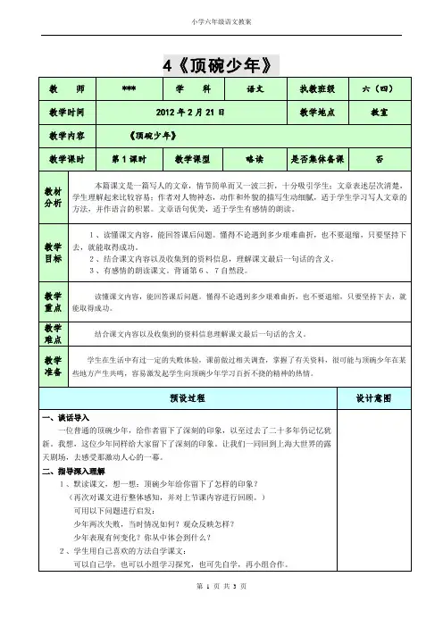 《顶碗少年》教案