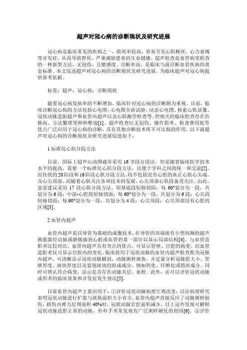 超声对冠心病的诊断现状及研究进展