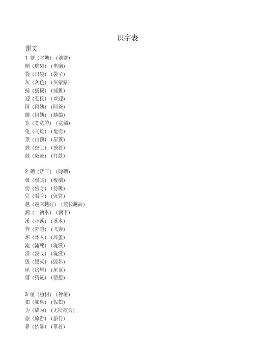 二年级上册语文生字表组词