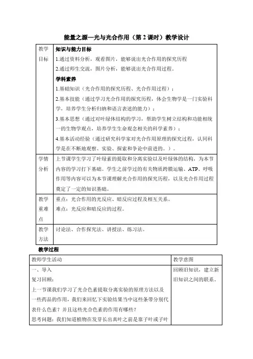 人教版高中生物必修一《能量之源——光与光合作用(第2课时)》教案
