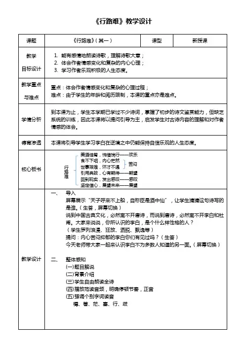 《行路难》教学设计