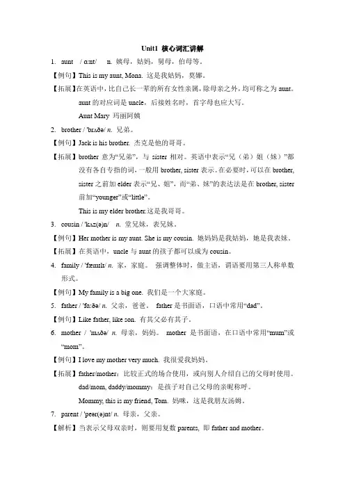 外研版英语七年级上册Module 2 Unit1 核心词汇讲解