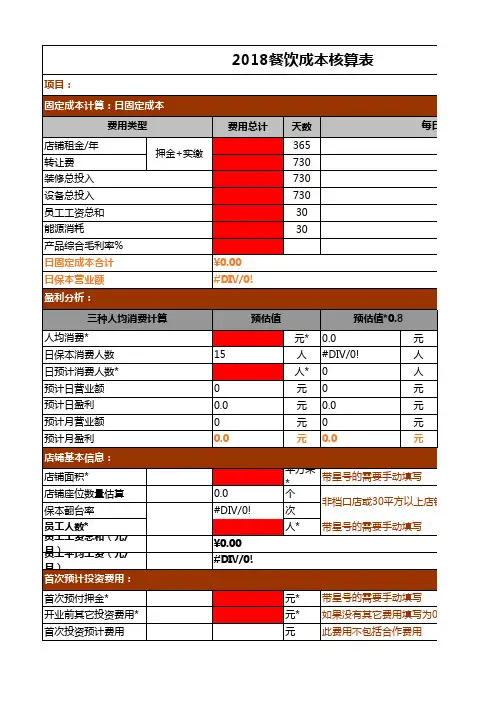 餐饮成本核算表