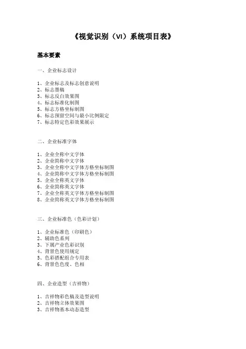 视觉识别(VI)系统项目表