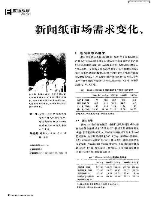 新闻纸市场需求变化、价格走势及竞争情况浅析