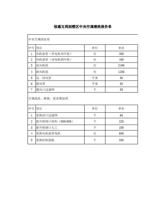 空调清洗报价单