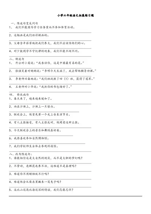 小学六年级语文拓展练习题