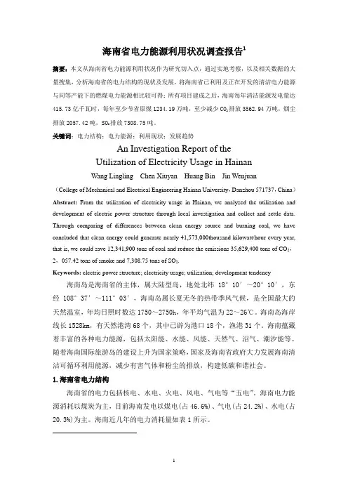 海南省电力能源利用状况调查报告