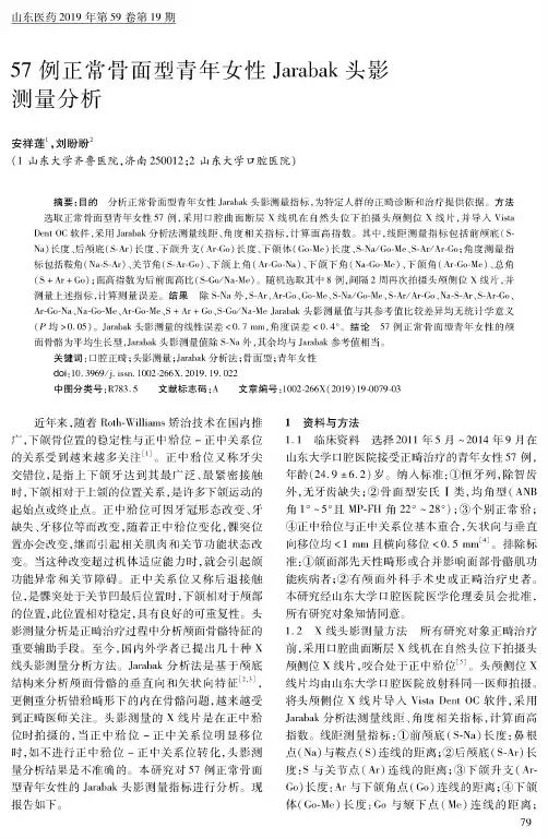 57例正常骨面型青年女性Jarabak头影测量分析