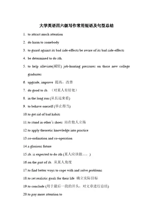 大学英语六级写作常用短语及句型总结