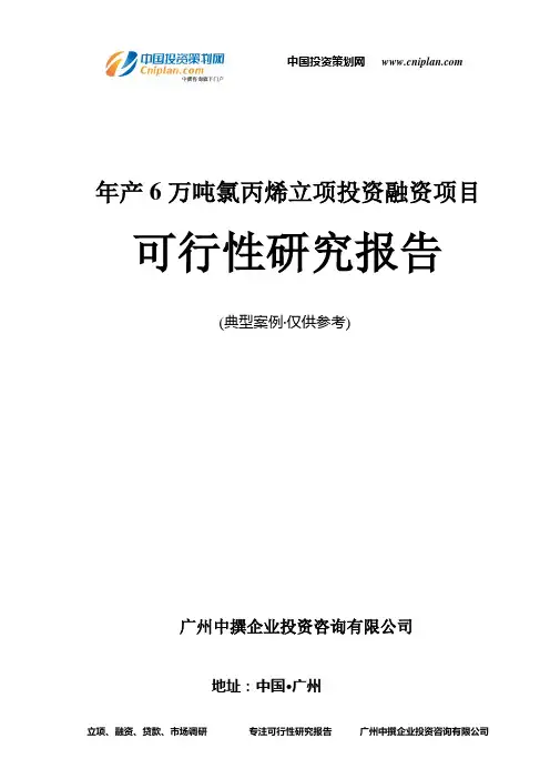 年产6万吨氯丙烯融资投资立项项目可行性研究报告(非常详细)