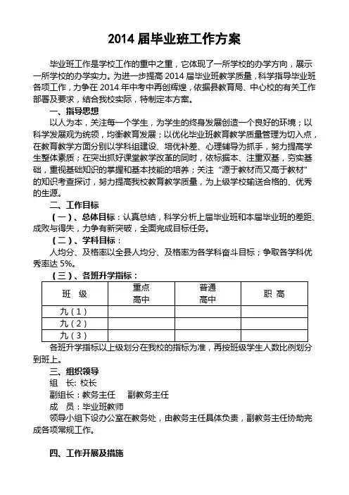 2014届毕业班工作方案