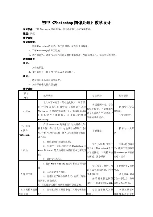 初中信息技术八年级《Photoshop图像处理》公开课表格式教案
