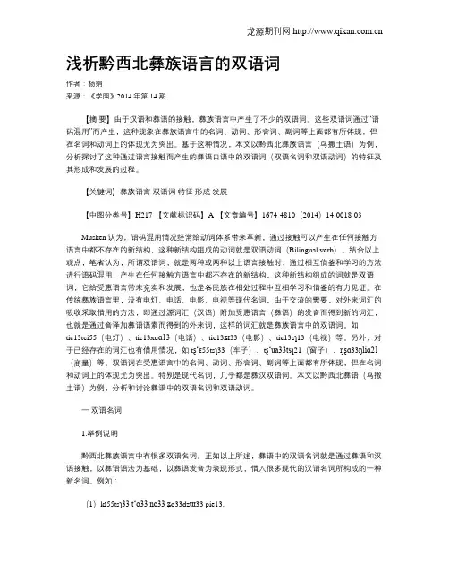浅析黔西北彝族语言的双语词