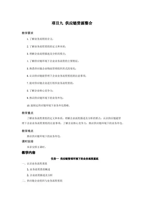 《供应链管理》教案-项目九  供应链资源整合