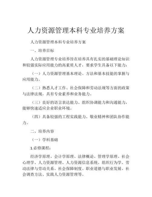 人力资源管理本科专业培养方案