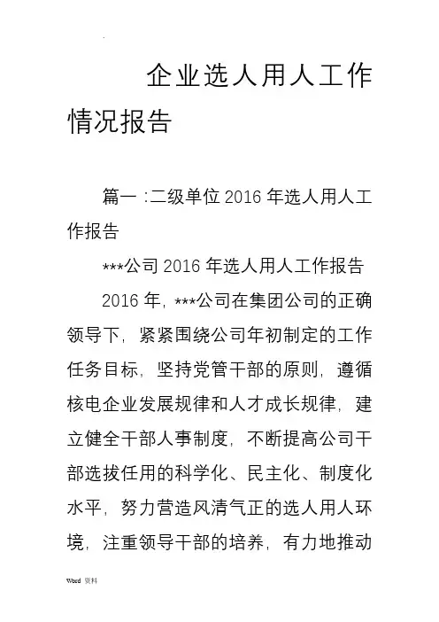 企业选人用人工作情况报告
