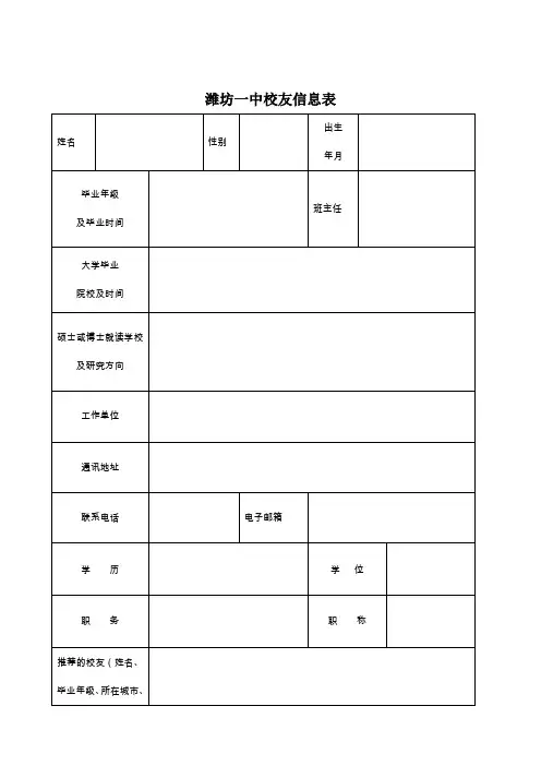 潍坊一中校友信息表