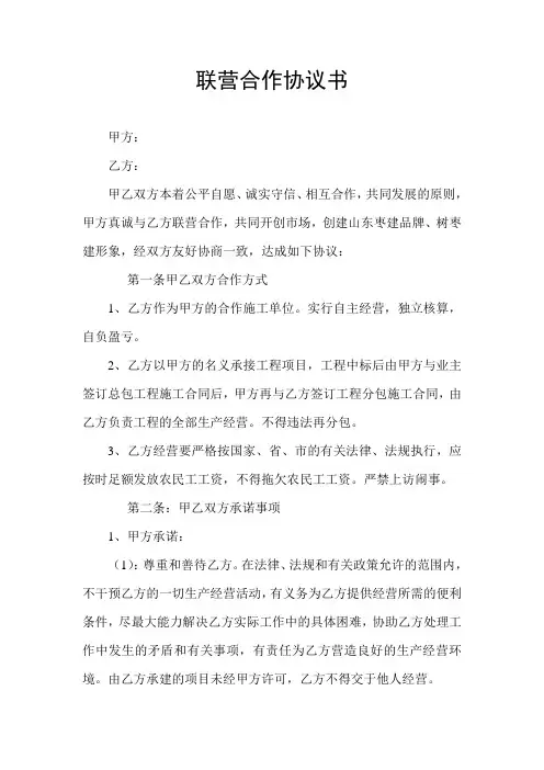联营合作协议书 2
