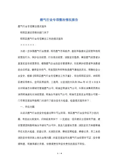 燃气行业专项整治情况报告