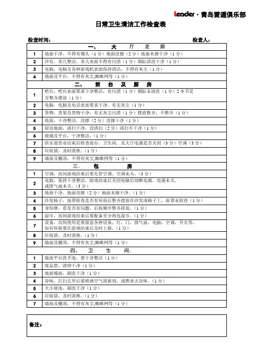 日常卫生清洁工作检查表