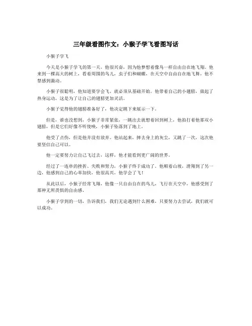 三年级看图作文：小猴子学飞看图写话