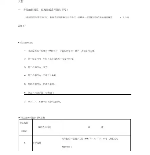服饰编码规则表