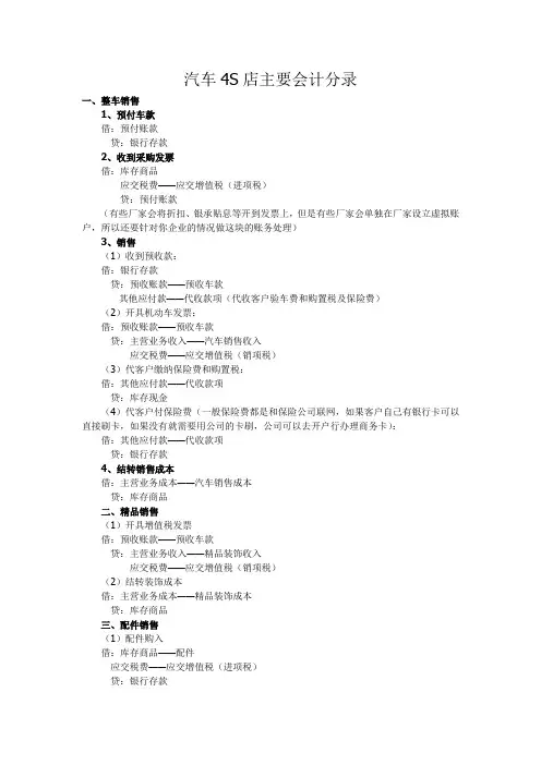 汽车4S店主要会计分录 2