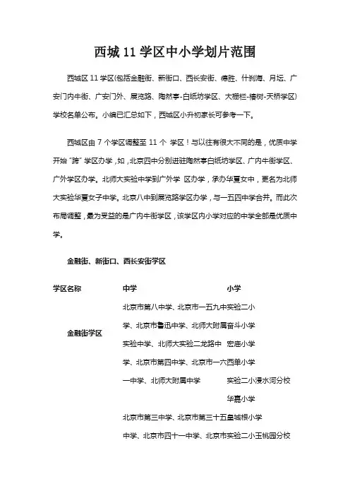 西城学区中小学划片范围(官方)