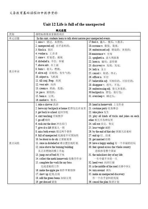人教版九年级英语全册导学案Unit 12 Life is full of the unexpected.(学案2)