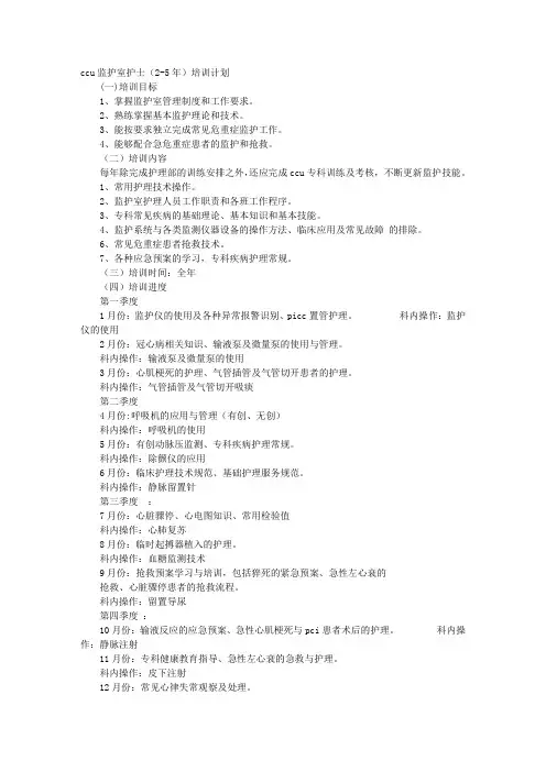 CCU护士培训计划