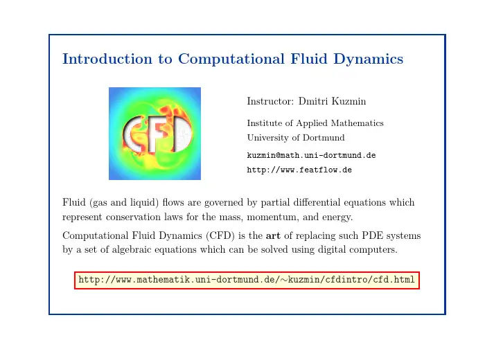 多特蒙德CFD导论-Introduction to Computational Fluid Dynamics