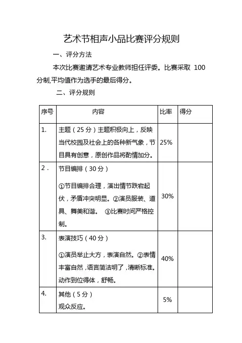 艺术节相声小品比赛评分规则及评分表