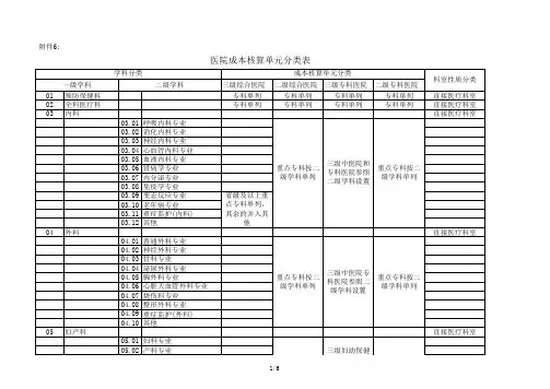 医院成本核算单元分类表