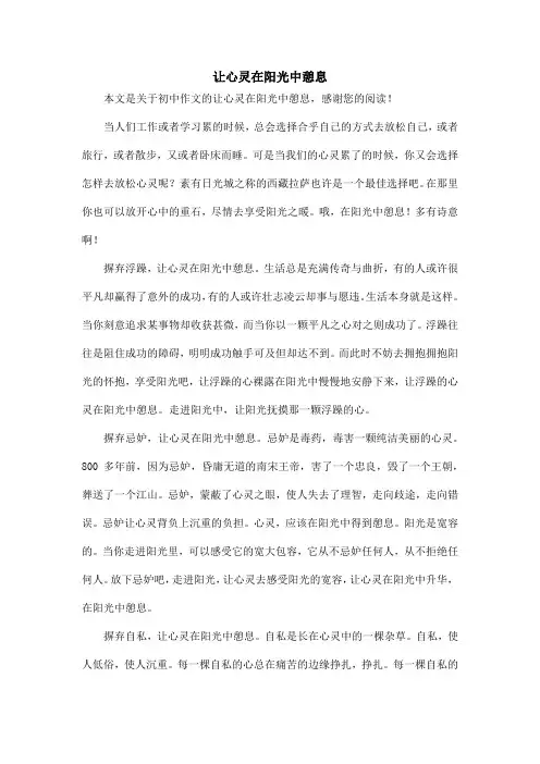 让心灵在阳光中憩息_初中作文