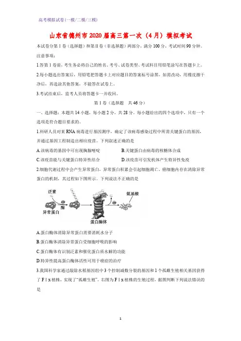 2020届山东省德州市高三第一次(4月)模拟考试生物试题(解析版)
