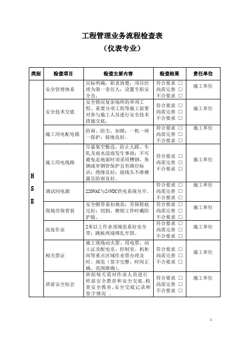 炼化一体化项目仪表检查表