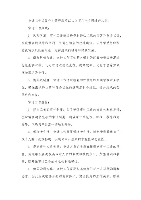 审计工作成效和主要经验