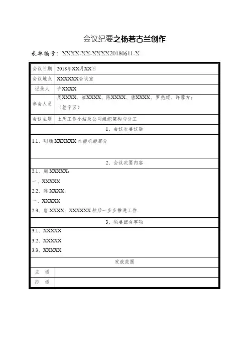 会议纪要(表格模板)