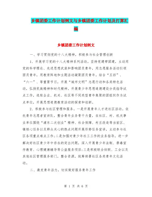 乡镇团委工作计划例文与乡镇团委工作计划及打算汇编.doc