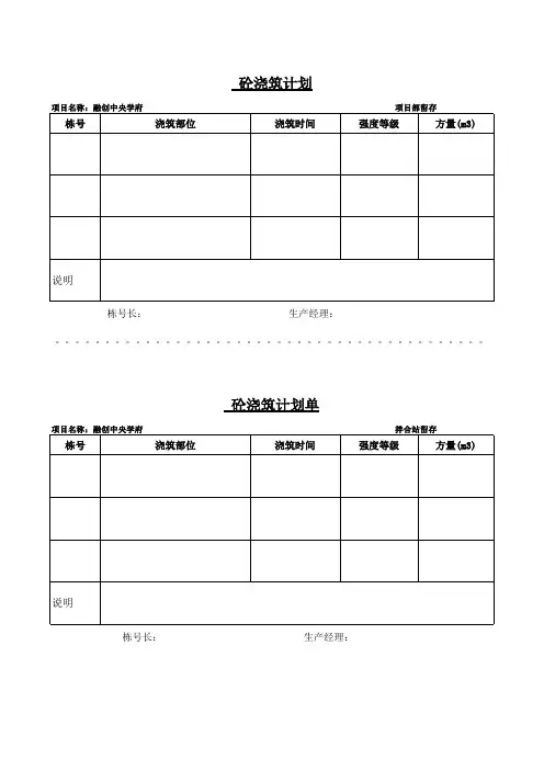 砼浇筑计划表