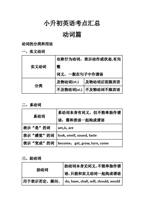 六年级下册英语素材-小升初英语考点汇总-小学情态动词及动词