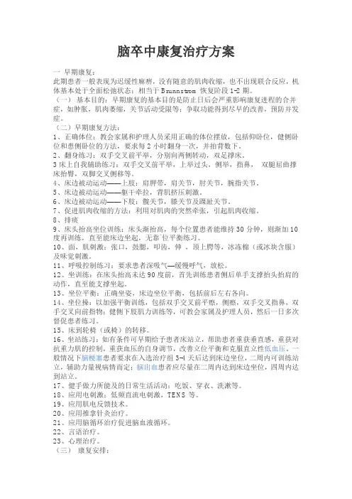 脑卒中康复治疗方案